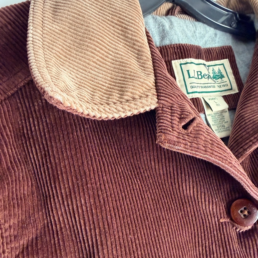 LL BEAN Women’s VINTAGE Brown Corduroy FullyLined Chore Barn Jacket Sz Petite L - Picture 6 of 9